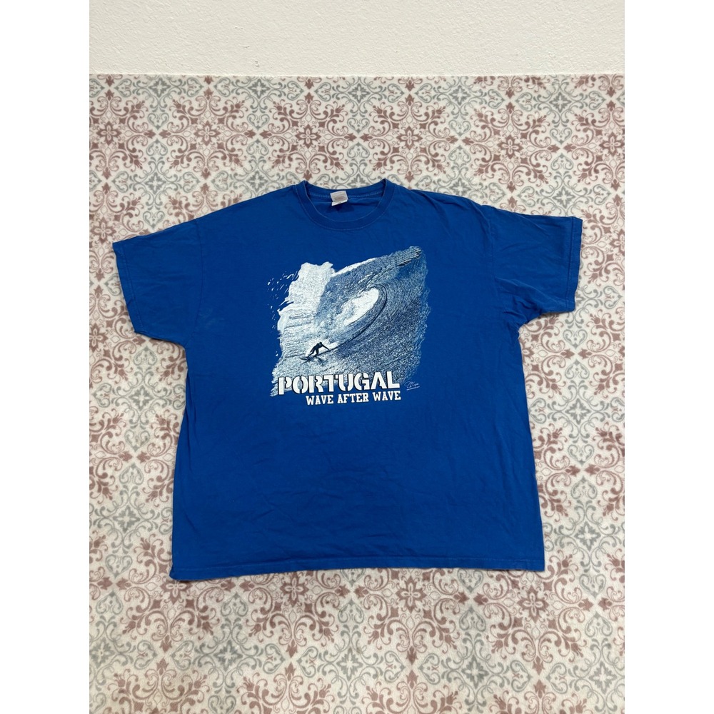 Fruit of the Loom Portugal Wave After Wave Surfing Graphic T-Shirt Blue XXL